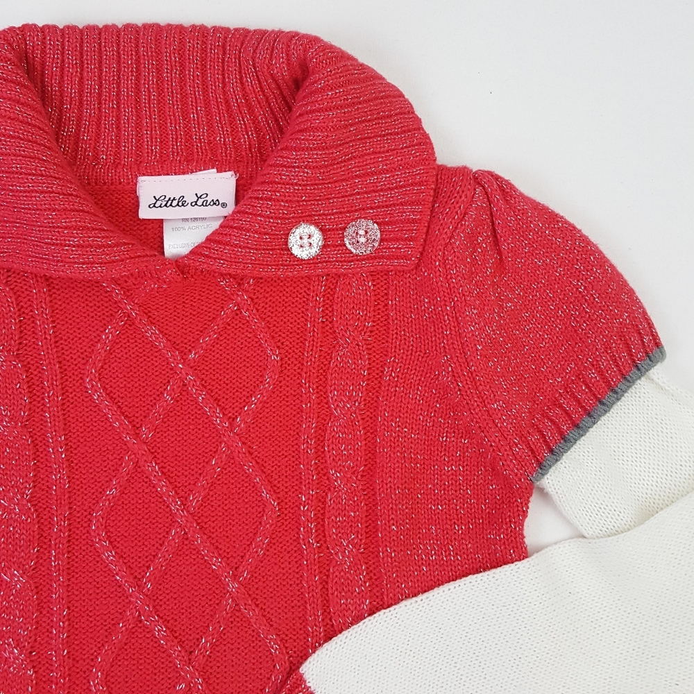 LITTLE LASS Red Collared Cable Under Sleeve Sweater Dress
